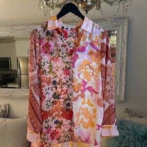 Rose & Olive Floral and Paisley Blouse - Pink, Red, Orange